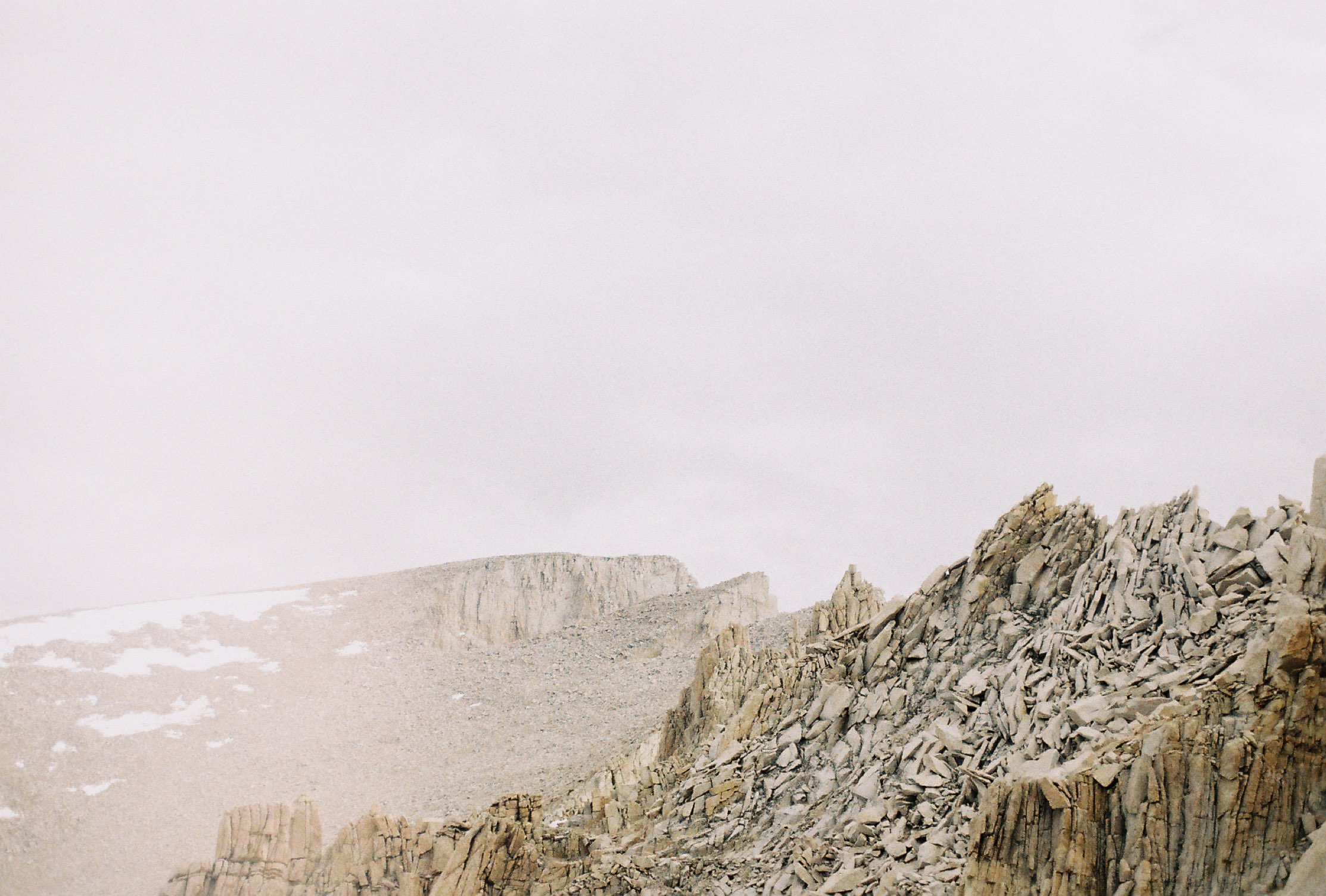 Jagged rock formations in haze